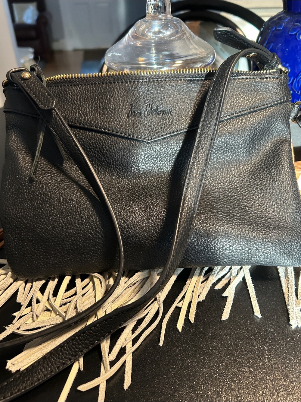 Sam Edelman Black Crossbody with Tan & Cream Fringe - Picture 3 of 3